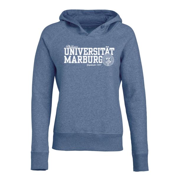 Damen Organic Hooded Sweatshirt, mid heather blue, navy