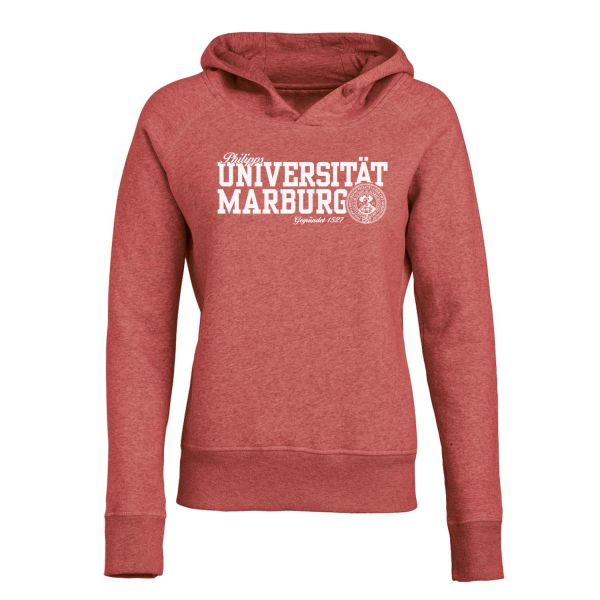 Damen Organic Hooded Sweatshirt, mid heather red, navy